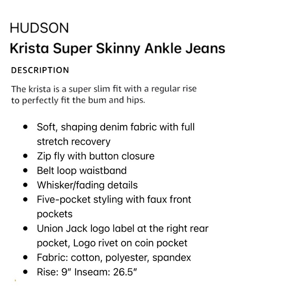 NWT Hudson Krista Super Skinny Ankle Jeans | Size 30 - Picture 3 of 8